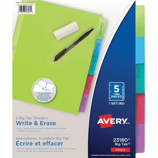 23180 Avery PAPER DIVIDER ASST BTWO 5T1SET