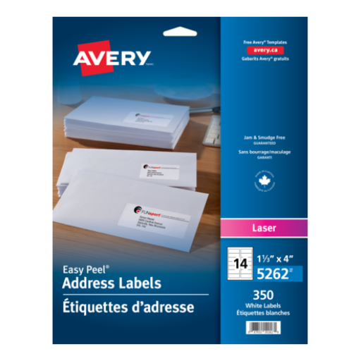 5262 WHITE, EASY PEEL, 4" X 1 1/3", PERMANENT,  25 SHEETS/EN