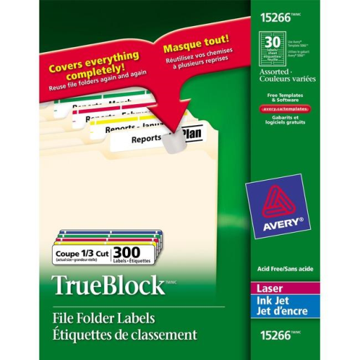 15266 FILING LABELS, TRUEBLOCK, 37/16" X 2/3", PERMANENT, A
