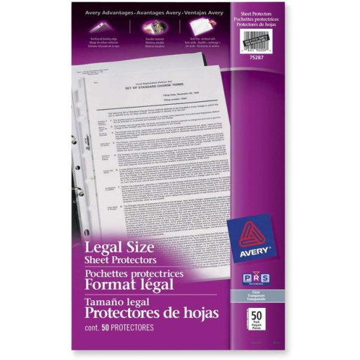 75287 LEGAL SIZE SHEET PROTECTORS, CLEAR, 50/PK