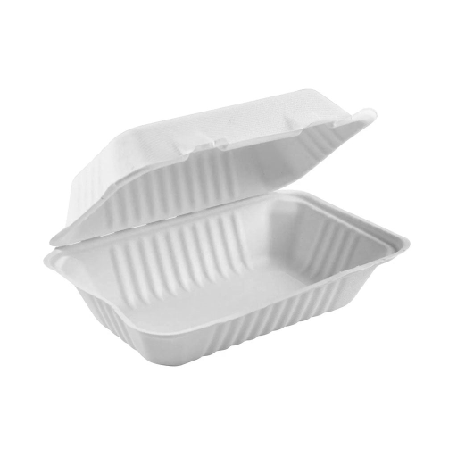 Compostable Hinged Containers - White / 8" X 8" X 3" (pack of 50)