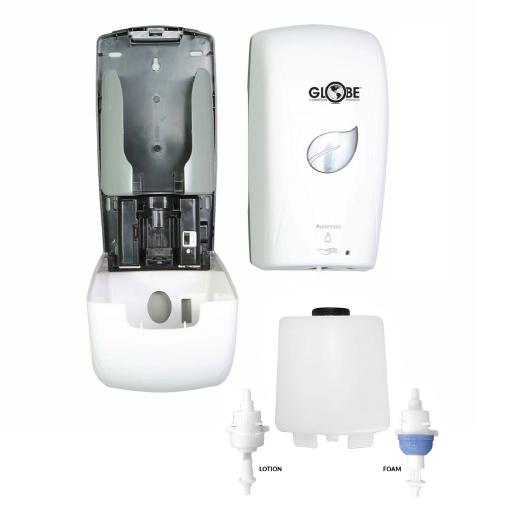 Touch-Free Dual Tip Bulk Lotion or Foam Soap Dispenser - White