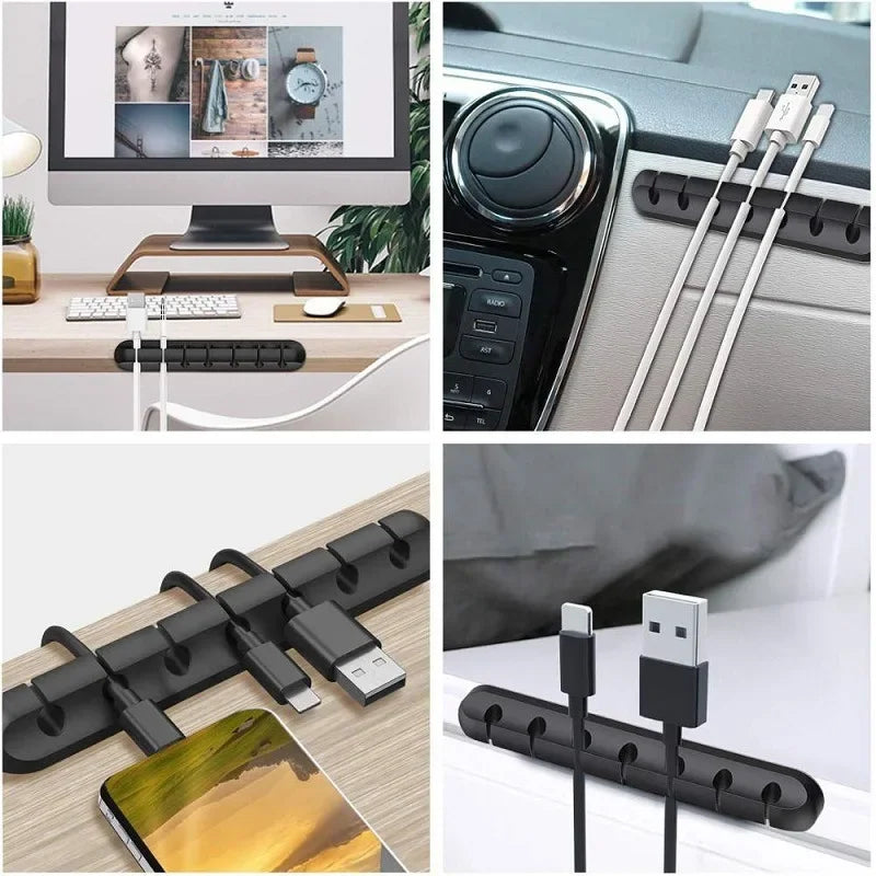Cable Cord Wire Organizer Silicone USB Cable Winder Management Clips Self Adhesive for Mouse Keyboard Headset Car For iPhone