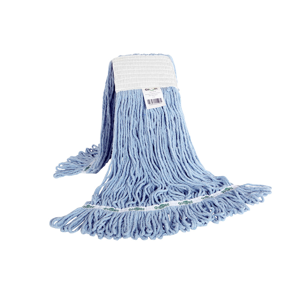 Syn-Pro® Synthetic Looped End Wet Mop Wide Band Blue 10oz Bagged Globe Commercial Products
