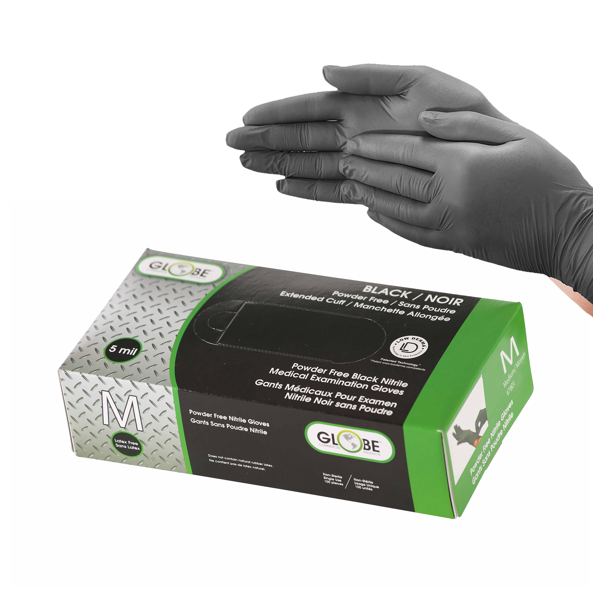 Nitrile Gloves Powder Free 5mil Black Medical - Medium (10 boxes of 100) Globe Commercial Products
