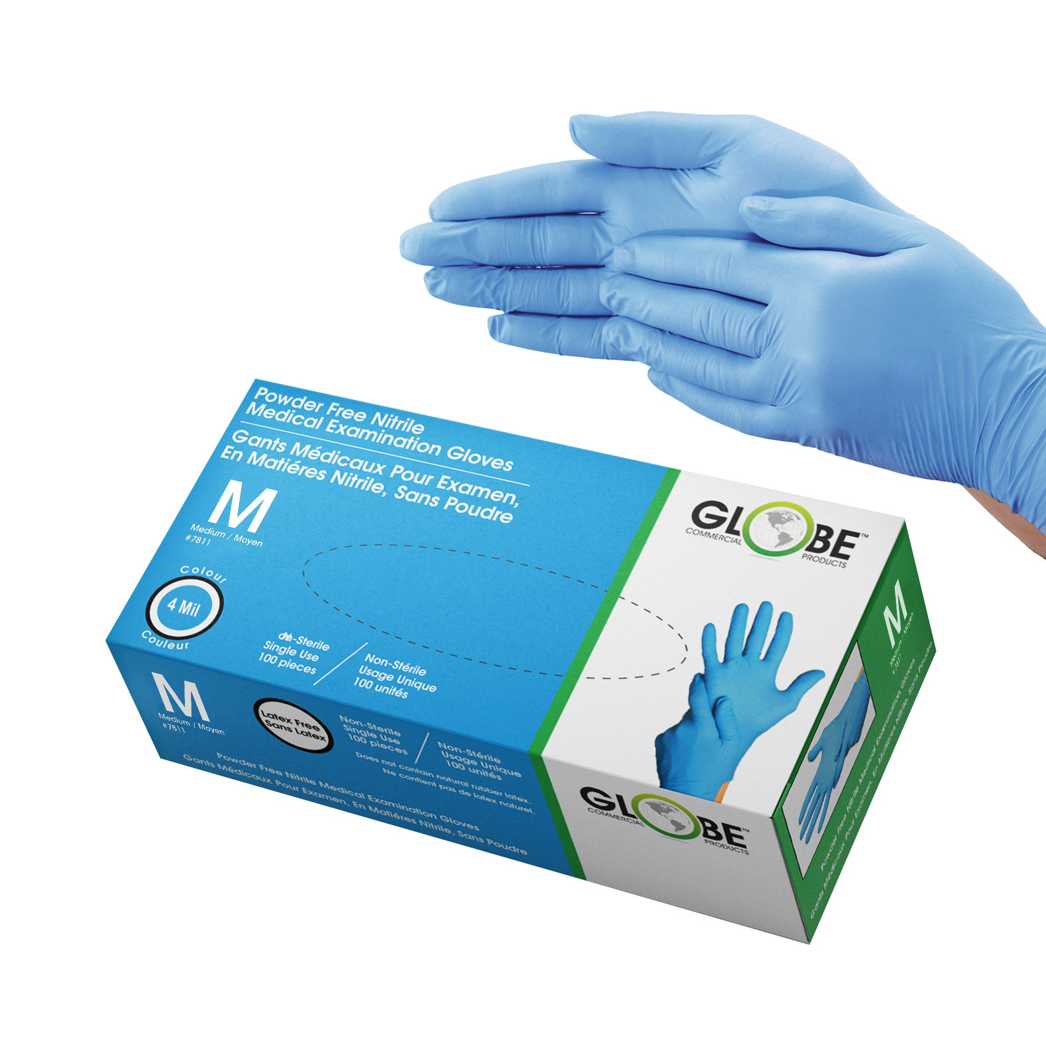 Nitrile Gloves Powder Free 4mil Sky Blue Medical - Medium (10 boxes of 100) Globe Commercial Products