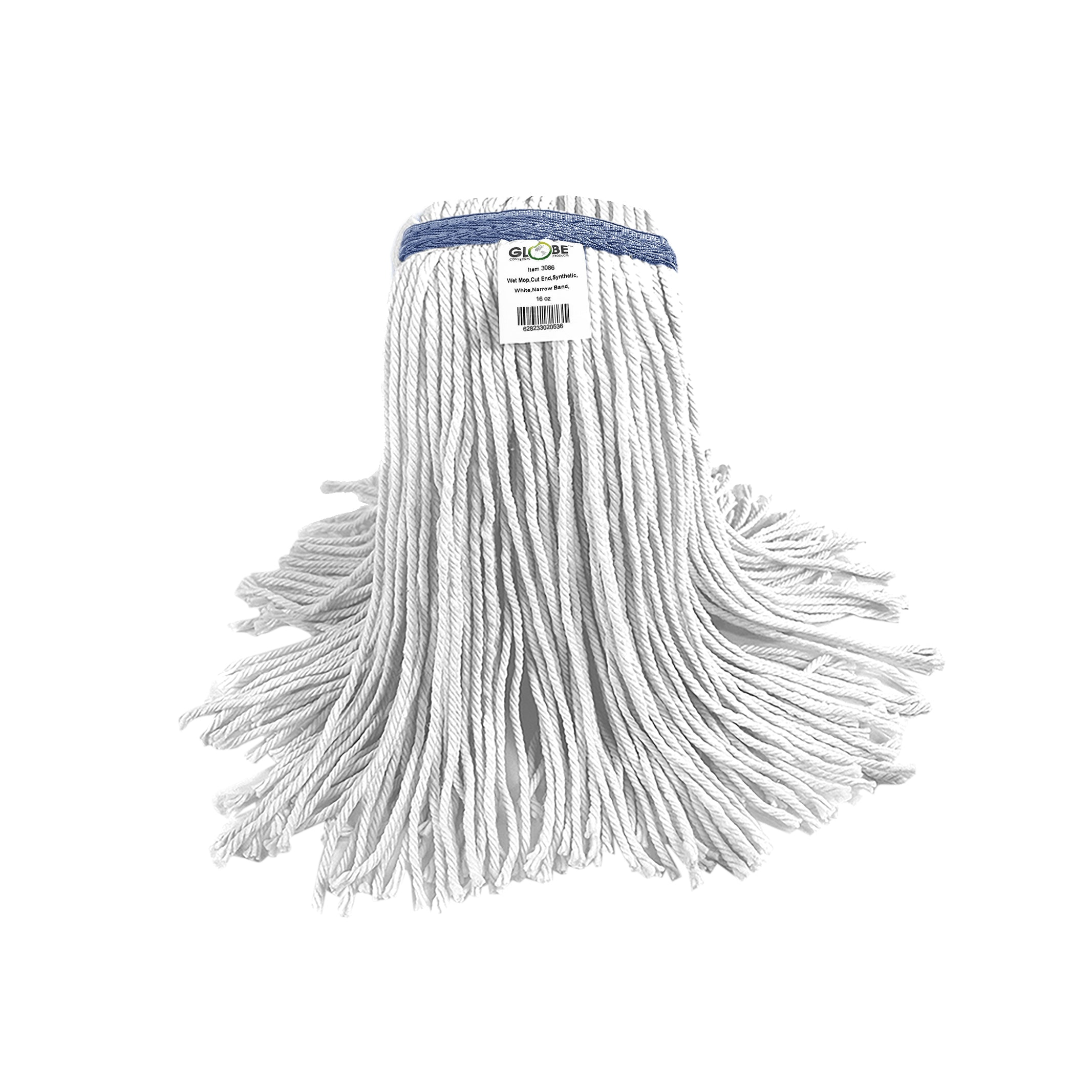 Syn-Pro® Synthetic Wet mop Narrow Band 12oz Cut End White Bagged Globe Commercial Products