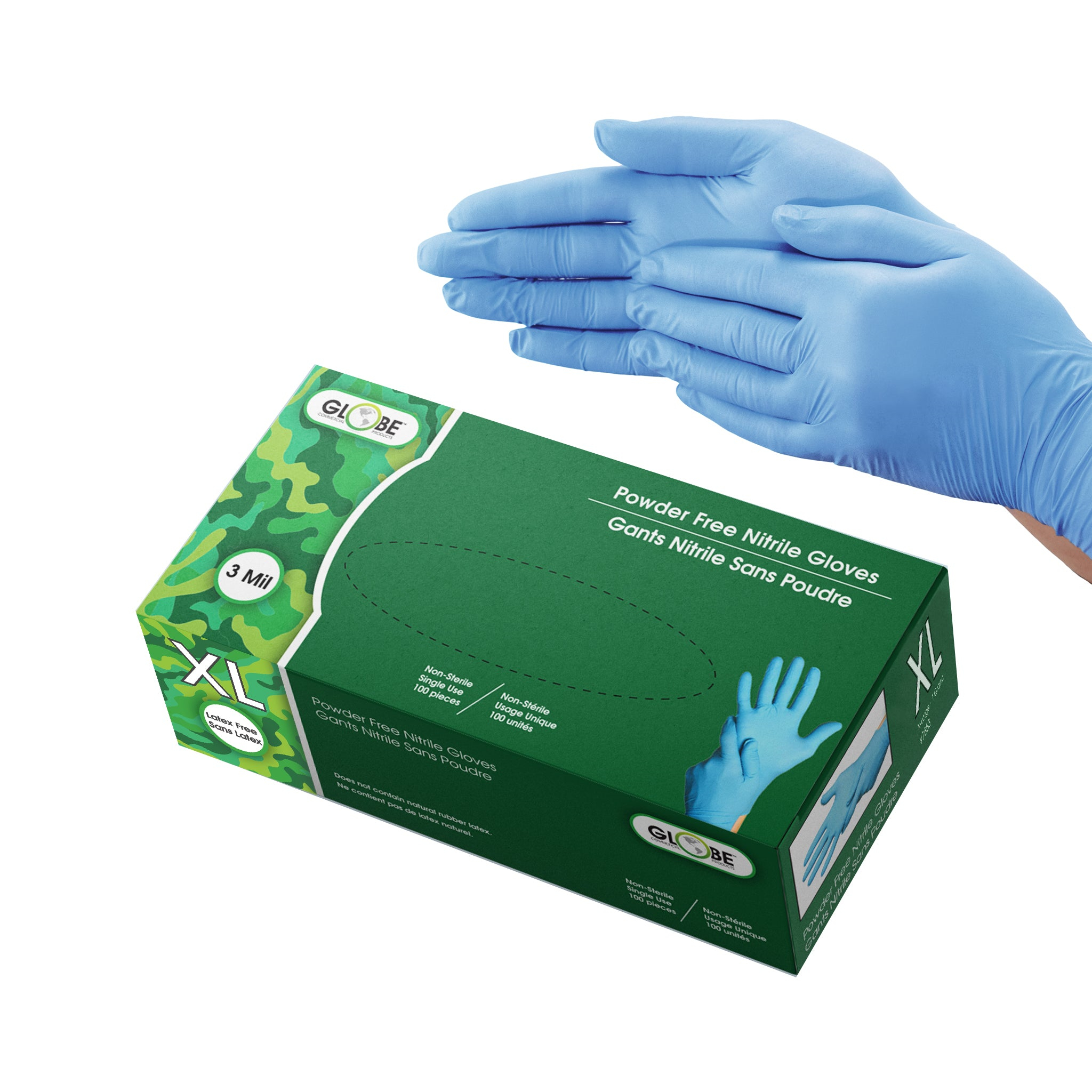 Nitrile Gloves Powder Free 3mil Sky Blue - X-Large  (10 boxes of 100) Globe Commercial Products